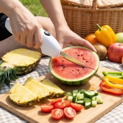 Coltello elettrico senza fili - doppie lame in acciaio inox, 21 cm, arrosti e pane in pochi secondi | SLICETRON